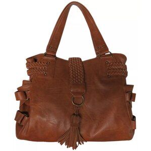 Steve Madden BSamba Leather Purse Satchel Tote with Braid Cognac NWT